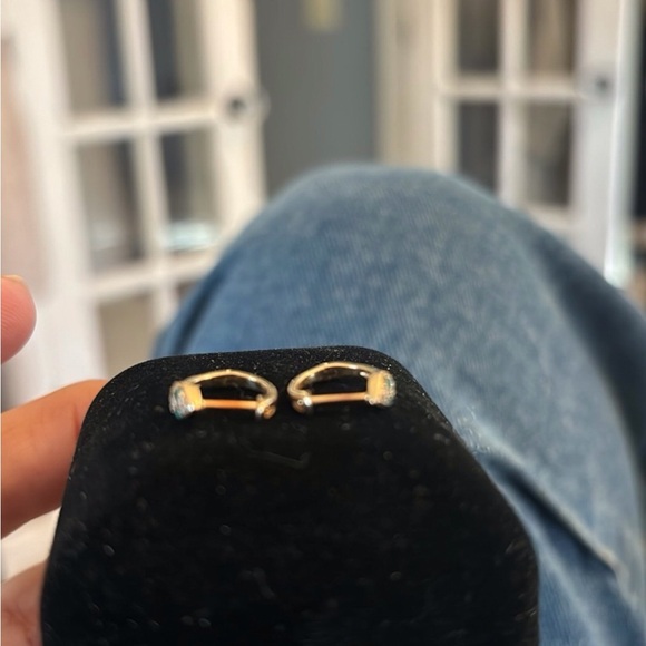 SOLD! 14K Diamond Emerald Snake Eyes Huggie Hoop Earrings - Solid Yellow Gold - Picture 5 of 7